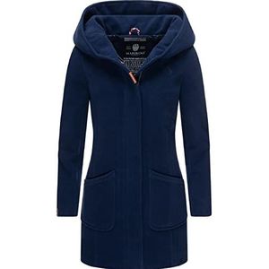 Marikoo Maikoo Winterjas voor dames, warme wollen mantel, lang, met capuchon, XS-XXL, Donkerblauw, XL