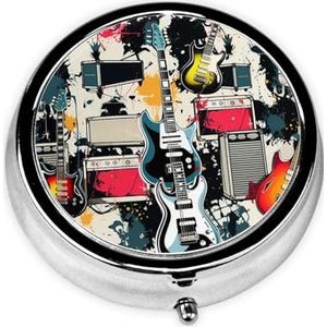 Pillendoos 3 compartimenten ronde pillenorganisator rotsmuziek patroon pillenetui voor portemonnee draagbare reizen pillendoos metalen kleine pillencontainer voor dagelijkse geneeskunde supplement