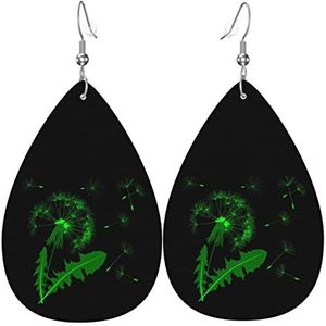 Oorbellen Bloem Van Paardebloem Patroon Faux Lederen Oorbellen Mode Teardrop Lederen Oorbellen Lichtgewicht Dangle Earring Voor Accessoire Gift Bridal, 3.8cm, Leer, Geen edelsteen