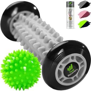 Set Voetmassage Roller voor Plantaire Fasciitis + Egelbal Massagebal voor Triggerpoints - Acupressuur Kit voor Voet, Hiel, Benen, Rug, Cellulitis & Pijnbestrijding (Zwart)