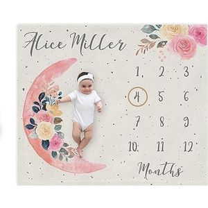 Gepersonaliseerde Baby Deken Met Naam Boho Maan Baby Maandelijkse Mijlpaal Deken, Pasgeboren Baby Deken Gift, Kerstcadeau, Roze Baby Meisje Jongen Mijlpaal Groei Deken Minky