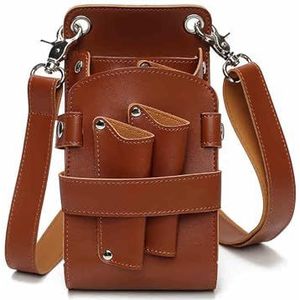 Een kapper, een heuptas, PU leren schaar gereedschap organizer heuptas for kapper verpakking van 5 veelkleurig(Brown)