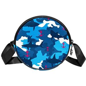 Ronde Crossbody Tas Messenger Bag Purse voor Vrouwen Shark Camo Nautical Blauw, Meerkleurig, 6.7x6.7x2.3 in, Sling Rugzakken