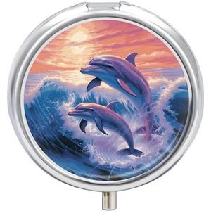 Pillendoosje - Dolfijnen Art - 3 Compartimenten - Draagbare Pocket Geneeskunde Organizer