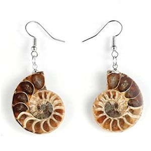 Vrouwen Natuursteen Ammoniet Oceaan Reliquiae Dengled Oorbellen Zeeschelp Conch Slak Dier Opknoping Oorbel Sieraden Geschenken kristallen (Metal Color : Fossils Conch)