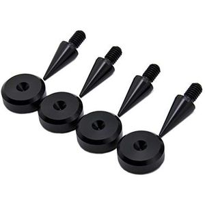 PrecisionGeek – M6 Speaker Spikes en Pads Set, Zwart Aluminium, Spikes Ø10 mm Cone met afgeschuinde Pads Ø20 mm, Vibratiedempers voor HiFi Speakers, Stands, Kasten en Soundbars – 4 Spikes & 4 Pads