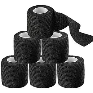 Unihuby Tattoo Grip Tape Cover, 6 stuks tattoo-grip wrap tattoo gripband wrap grip cover 6 x 5 yards elastisch verband sportverband (zwart)