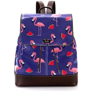 Flamingo Slice Watermeloen op blauwe achtergrond gepersonaliseerde schooltassen boekentassen voor tiener, Meerkleurig, 27x12.3x32cm, Rugzak Rugzakken