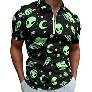 Aliens And Spaceships Poloshirts met halve rits voor mannen, slim fit T-shirt met korte mouwen, sneldrogend golftops T-shirts XL