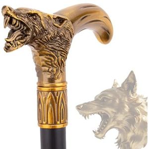 Wandlestok van Aluminiumlegering en Messing met Wolfkoning voor Mannen en Vrouwen, Gotische Decoratieve Sierlijke Metalen Stok met Ergonomisch Handvat voor Senioren