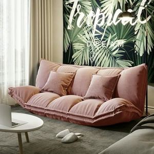 Opvouwbare luie bank Opvouwbare slaapbank Verstelbare vloerligstoel Slaapbank met kussen voor slaapkamer Woonkamer Balkonspel(Color:Pink,Size:180cm)