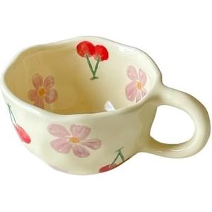 BLacOh Mokken keramische mokken koffiekopjes hand geknepen onregelmatige bloem melk thee kop havermout ontbijt mok drinkgerei keuken koffiemokken (maat: 201-300 ml, kleur: roze kers)