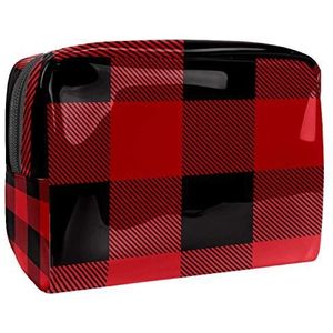 Draagbare make-up tas met rits reizen toilettas voor vrouwen handige opslag cosmetische zakje zwart rood grote Buffalo geruite patroon klassiek