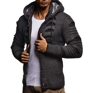 Leif Nelson Stijlvolle gebreide trui voor heren met knopen | Gebreide trui met capuchon | Warm voor de winter | LN5605, Antraciet-zwart, M
