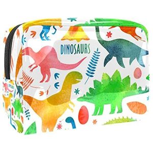 Cosmetische tas voor dames,kleine make-uptas voor portemonnee,Kleurrijke handgetekende dinosaurussen,Cosmetische reistas,make-uptasje