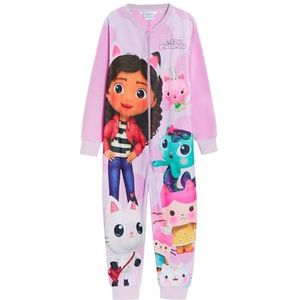 Gabby's Dollhouse onesie voor meisjes, alles in één Gabby fleece kinderpyjama, warme loungekleding, roze, 5-6 jaar