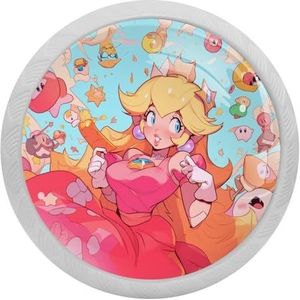 KYATON voor Princess Peach Glow-in-The-Dark kristallen kastknoppen, set van 4 stuks, ronde fluorescerende ladetrekkers met schroeven voor kasten, kledingkasten, dressoirs, decoratieve kasthandgrepen