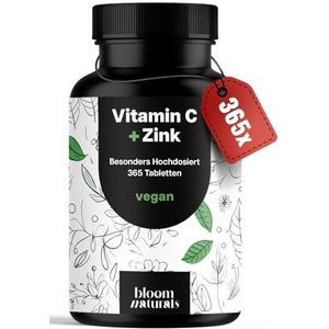 Vitamine C-zink-tabletten met hoge dosering – 365 stuks, voorraad voor een jaar – veganistisch & geproduceerd in Duitsland, getest in het laboratorium
