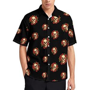 Rose Skull Flowers heren T-shirt met korte mouwen casual button down zomer strand top met zak