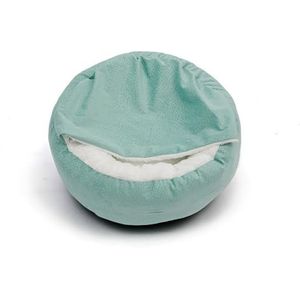 Hondenbedden Hondenbed met capuchondeken Winter Warm Waterdicht Vuilafstotend Cat Puppy House Cuddler Kattenbed(Green,S - Diameter 50cm)