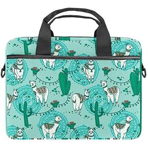 Alpaca Groene Lama Laptop Schouder Messenger Bag Crossbody Aktetas Messenger Sleeve voor 13 13.3 14.5 Inch Laptop Tablet Beschermen Tote Tas Case, Meerkleurig, 11x14.5x1.2in /28x36.8x3 cm