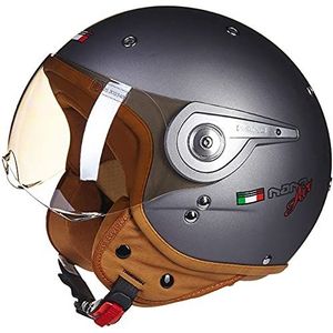 Jethelm Met Vizier Retro Pilotenhelm Roller Halve Helm Vintage Look, Motorhelm Met Open Gezicht, Kwaliteit Volgens ECE-Normen D,L(58-59cm)
