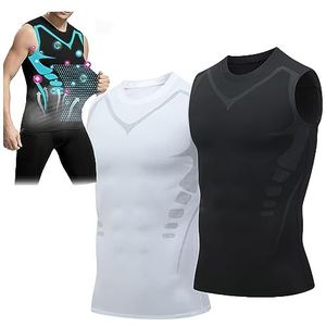2023 New Version Ionic Shaping Sleeveless Shirt, Version Energxcel Ionic Shaping Vest, Men Ice Silk Body Shaper T-Shirt (L,2B)