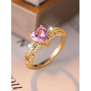 Elegante roze kristal hart stenen ring romantische liefde hart verlovingsringen voor vrouwen sierlijke boho sieraden -10-goud roze