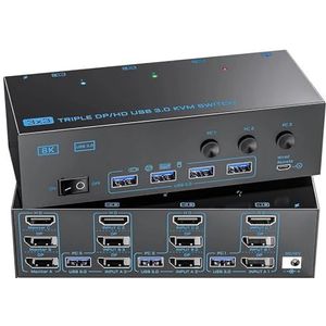 compatibele USB 3.0 KVM-switch monitoren computers 8K60Hz 4K144Hz Triple Monitor KVM met 4 .0-poorten Naadloze Schakeling