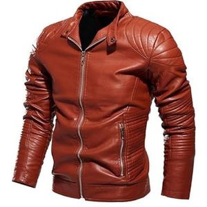 Leren herfst- en winterjas for heren Cool leren jack met rits Leisure Edition Leren jack met rits Retro slank leren bikerjack Street Trend leren jack Geschikt for zakelijk en feest(Red_XXL)