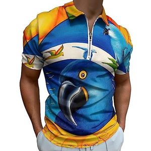 Parrot Art Brazilië vlag poloshirt voor mannen casual rits kraag T-shirts golf tops slim fit