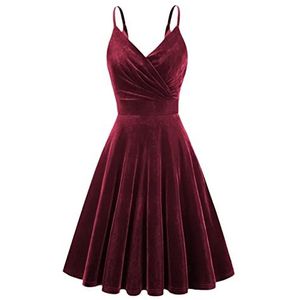 Dames fluwelen cami-jurk elegante mouwloze jurk Surplice V-hals uitlopende A-lijn swing jurk