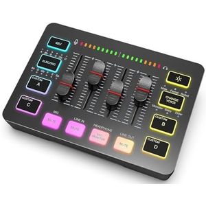Audio DJ-mixer Gaming-audiomixer, Streaming 4-kanaals RGB-mixer Met XLR-microfooninterface, For Gamestem, Podcast Podcast-apparatuur (Color : Nero, Size : 1)