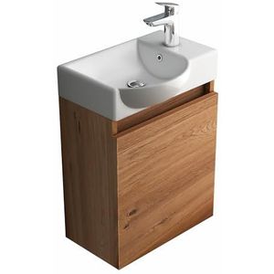 Alpenberger Wastafelkast met onderkast 45 cm breed, wastafelonderkast voor kleine gasten, toilet en badkamer, voorgemonteerd, wastafelset, badkamermeubel, MDF hout bamboe-look