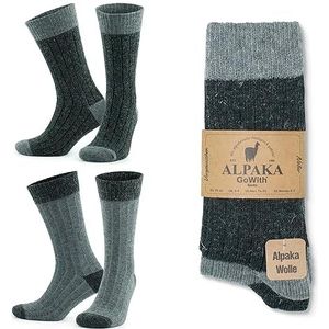GoWith Alpaca wollen sokken voor dames en heren, uniseks, thermische crew-sokken voor wandelen, werk, outdoor, Mod: 3096, 2 paar - grijs - Large, Grijs Antraciet, Large