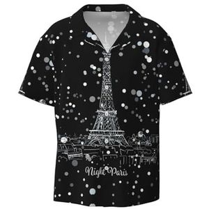 YJxoZH Nacht Parijs Eiffeltoren Print Heren Jurk Shirts Casual Button Down Korte Mouw Zomer Strand Shirt Vakantie Shirts, Zwart, XXL