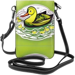 Duck Flock Game Lederen Cross Body Flip Telefoon Tas Met Afneembare Schouderbanden, Gebruikt Voor Reizen, Dating, Vakantie Geschenken, Zwart, Eén maat
