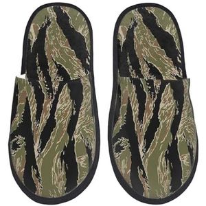 CZZYH Pantoffels voor heren en dames van pluche stoffen, lineaire camouflage-pantoffels | zacht, warm, licht, Zoals getoond, Medium