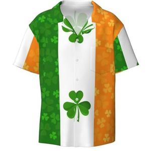 YQxwJL Luipaard Patroon Print Mens Casual Button Down Shirts Korte Mouw Rimpel Gratis Zomer Jurk Shirt met Zak, Ierse vlag, XXL
