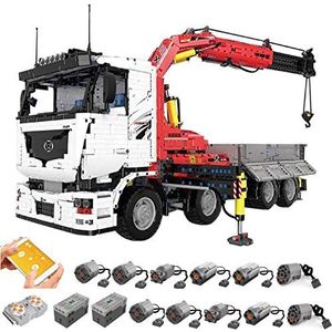 PLEX Technik vrachtwagen met kraan, technische sleepwagen, op afstand bestuurd met afstandsbediening en 11 motoren, 8238 delen klembouwstenen, truck bouwset, compatibel met Lego Technic