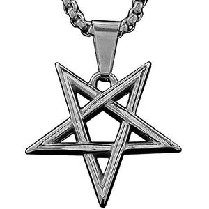 Geschenken voor mannen Omgekeerde Pentagram Prntacle ster hanger ketting 316L roestvrij staal (Color : Sliver)