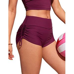 CRZ YOGA Vrouwen Zwemshort - High Waisted zwembroek Verstelbare geruwde kant Board Shorts Zwempak Jongen Shorts Fuchsia M