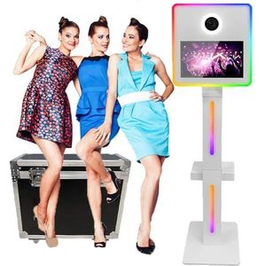 Draagbare Photo Booth (App-Bediening) + 15,6'' Touchscreen + Flightcase, Photobooth-Machine - Mini-Pc (I5-8gb+256gb) + Rgb-Ringlicht, Voor Bruiloft, Afstudeerfeest,White