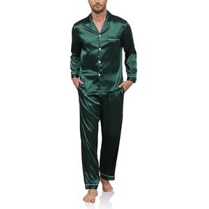 Reliwel Pyjama heren lange satijnen pyjama set tweedelige lange mouwen mouwen knoopsluiting huispak en pyjamabroek zijden pyjama nachtkleding mannen huispak sleepwear loungewear