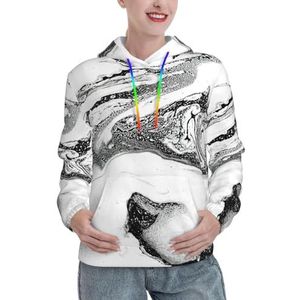JIUTY Zwart-wit Marmeren Vrouwen Gevoerde Hoodie Warme Pullover Voorzak Winter Hoodies Met Zakken, Zwart, S