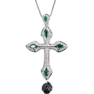 Kettingen voor vrouwen 5 * 7 mm smaragd robijn saffier kruis hanger kettingen for dames edelsteen sieraden dame geschenken (Color : Green_Onesize)