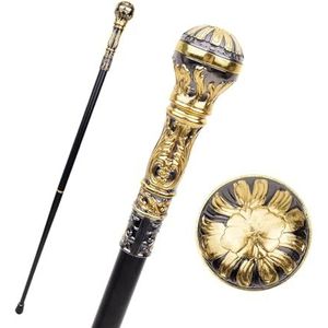 36,61 Inch Gouden Zwarte Ronde Modieuze Wandelstok, voor Feestdecoratieve Wandelstok Elegante Kruisstokknop