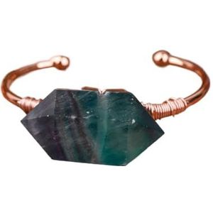 Vrouwen Citrien Quartz Polsbandje Armband Natuurstenen Goud Koper Handgemaakte Bangle Teengirl Manchet Armband Sieraden (Color : Fluorite Rose-01)