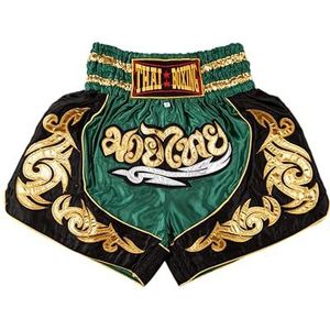 MUAY NATION Muay Thai Shorts voor mannen en vrouwen, slim gesneden MMA Boksshorts Training Kickboksen Kleding Vechtsporten Trunks, Groen, XL
