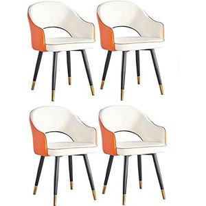 GEIRONV Nordic Stoel Set van 4, Modern Living Eetkamer Accent Fauteuils Waterbestendige PU lederen bijzetstoel met metalen poten Eetstoelen (Color : Orange+white, Size : 84 * 43 * 43cm)